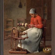 Jean-François Millet – Spinnende Frau 1855 | Giclée Kunstdruck gerahmt
