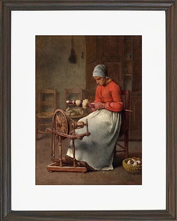 Jean-François Millet – Spinnende Frau 1855 | Giclée Kunstdruck gerahmt