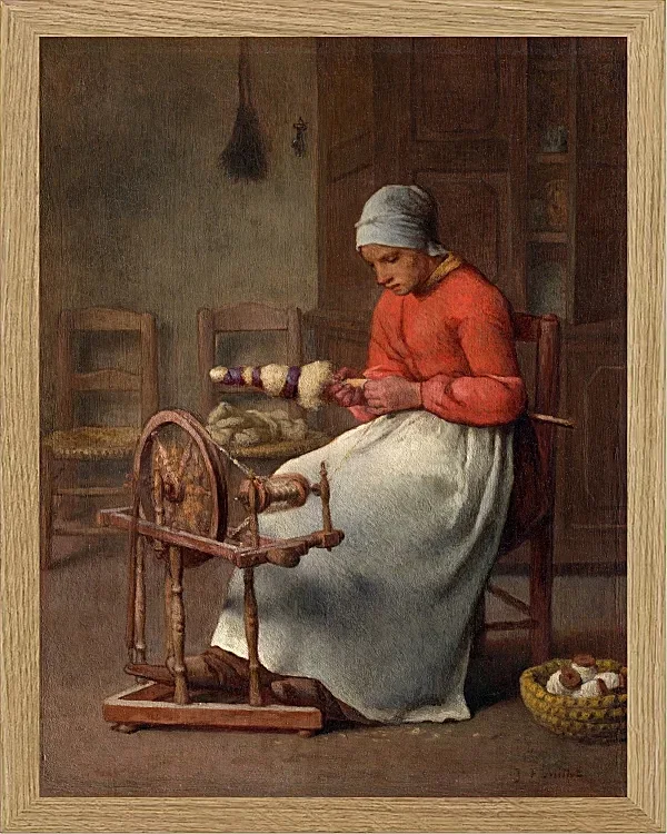 Jean-François Millet – Spinnende Frau 1855 | Giclée Kunstdruck gerahmt