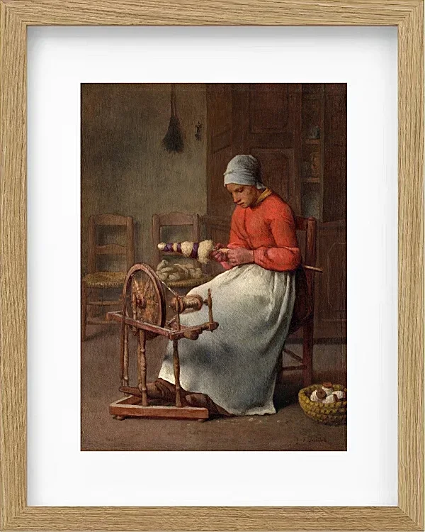 Jean-François Millet – Spinnende Frau 1855 | Giclée Kunstdruck gerahmt