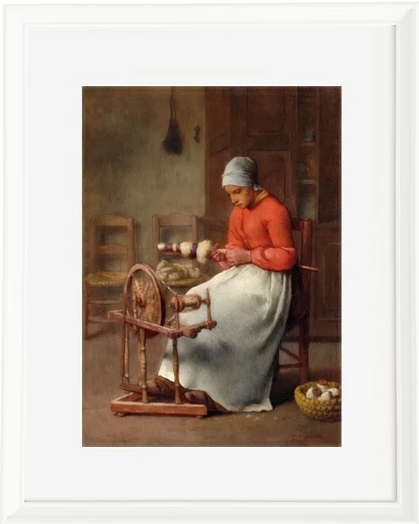 Jean-François Millet – Spinnende Frau 1855 | Giclée Kunstdruck gerahmt