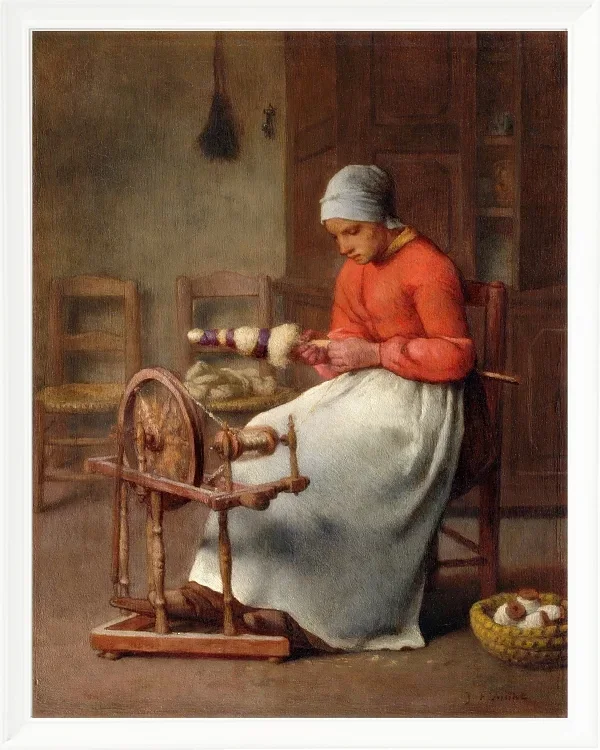 Jean-François Millet – Spinnende Frau 1855 | Giclée Kunstdruck gerahmt