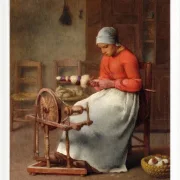 Jean-François Millet – Spinnende Frau 1855 | Giclée Kunstdruck gerahmt