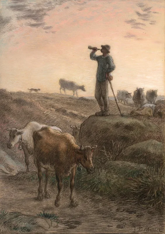 Jean-François Millet | Kalder køerne hjem - 1866 | Indrammet kunsttryk | Realisme