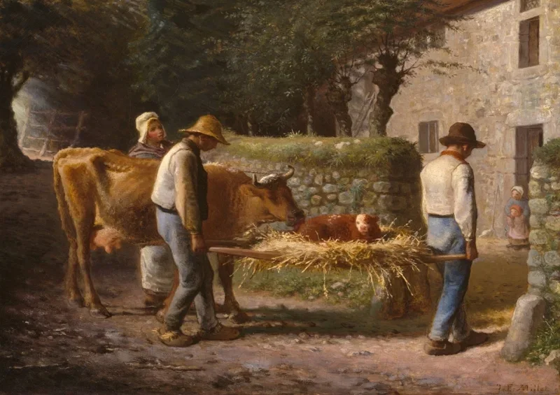 Jean-François Millet | Bønder hjembringer en kalv født på marken - 1864 | Indrammet kunsttryk | Realisme