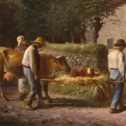 Jean-François Millet | Bønder hjembringer en kalv født på marken - 1864 | Indrammet kunsttryk | Realisme