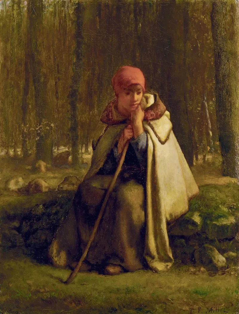 Jean-François Millet – Sitzende Schäferin 1852 | Giclée Kunstdruck gerahmt