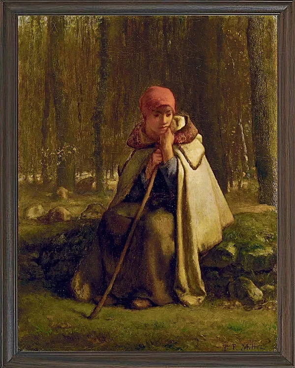 Jean-François Millet – Sitzende Schäferin 1852 | Giclée Kunstdruck gerahmt