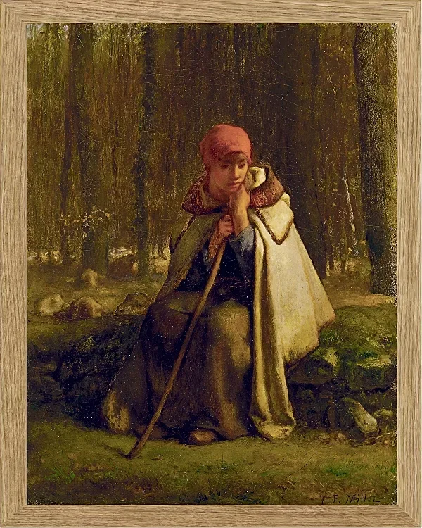 Jean-François Millet – Sitzende Schäferin 1852 | Giclée Kunstdruck gerahmt