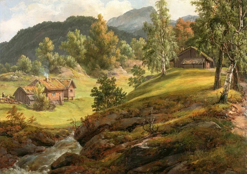 Johan Christian Dahl | Gård ved Lysekloster - 1841 | Indrammet kunsttryk | Romantic | formida