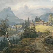 Johan Christian Dahl | Udsigt over Øylo Gård, Valdres - 1846 | Indrammet kunsttryk | Romantic | formida