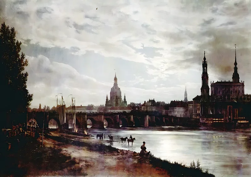 Johan Christian Dahl | Udsigt over Dresden i måneskin - 1839 | Indrammet kunsttryk | Romantic | formida