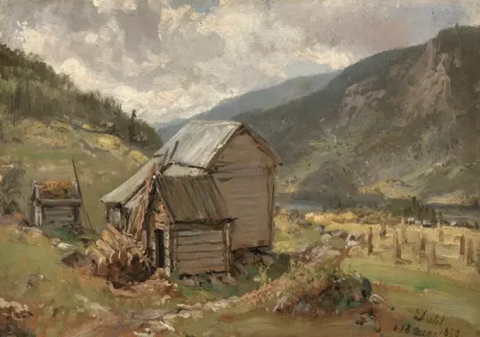 Johan Christian Dahl | Udsigt over Hjelle i Valdres - 1850 | Indrammet kunsttryk | Romantic | formida