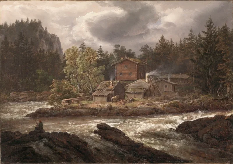 Johan Christian Dahl | Udsigt over Hønefossen - 1847 | Indrammet kunsttryk | Romantic | formida