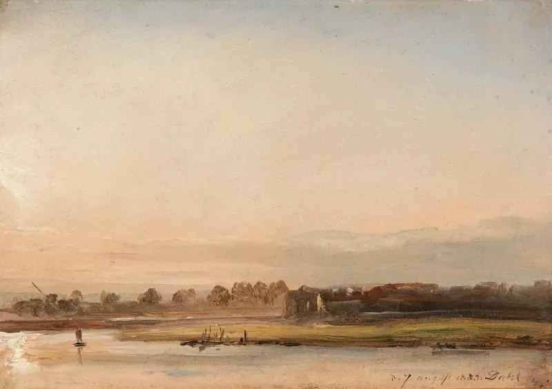 Johan Christian Dahl | Udsigt over Elben - 1833| Indrammet kunsttryk | Romantic | formida