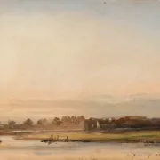Johan Christian Dahl | Udsigt over Elben - 1833| Indrammet kunsttryk | Romantic | formida