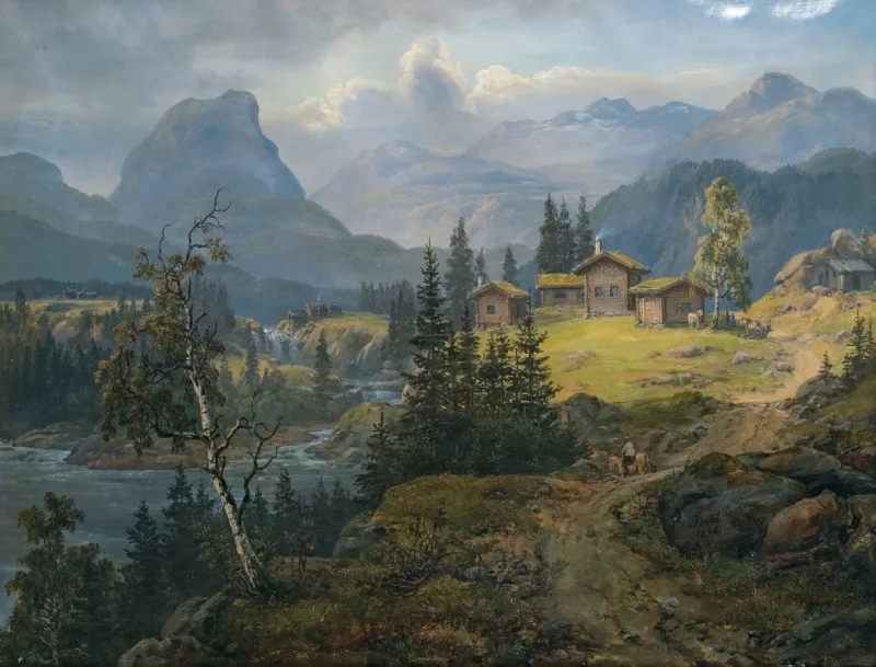 Johan Christian Dahl – Ansicht der Øylo Farm, Valdres 1846 | Giclée Kunstdruck gerahmt