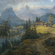 Johan Christian Dahl – Ansicht der Øylo Farm, Valdres 1846 | Giclée Kunstdruck gerahmt
