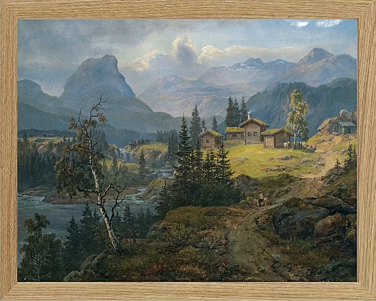 Johan Christian Dahl – Ansicht der Øylo Farm, Valdres 1846 | Giclée Kunstdruck gerahmt