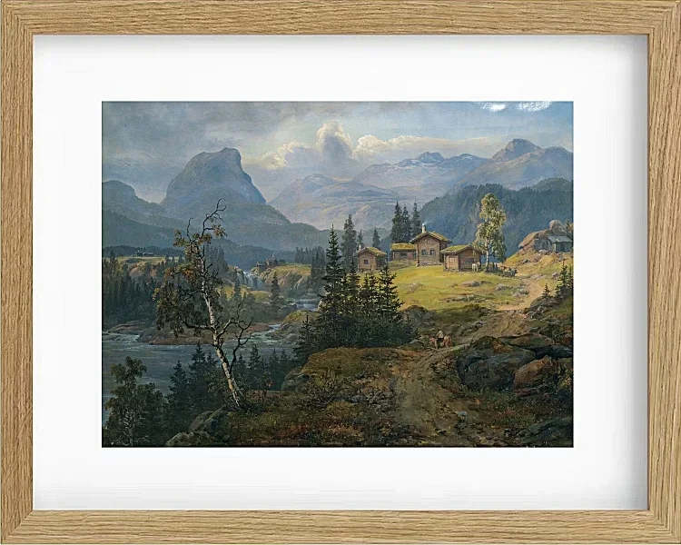 Johan Christian Dahl – Ansicht der Øylo Farm, Valdres 1846 | Giclée Kunstdruck gerahmt
