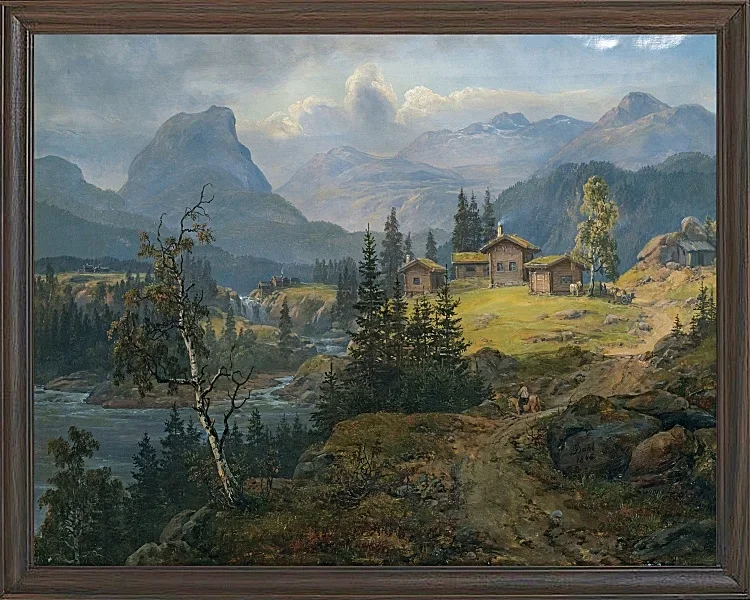 Johan Christian Dahl – Ansicht der Øylo Farm, Valdres 1846 | Giclée Kunstdruck gerahmt