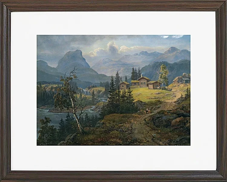 Johan Christian Dahl – Ansicht der Øylo Farm, Valdres 1846 | Giclée Kunstdruck gerahmt