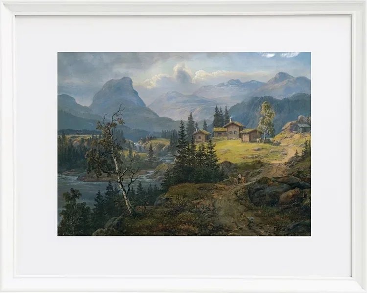 Johan Christian Dahl – Ansicht der Øylo Farm, Valdres 1846 | Giclée Kunstdruck gerahmt