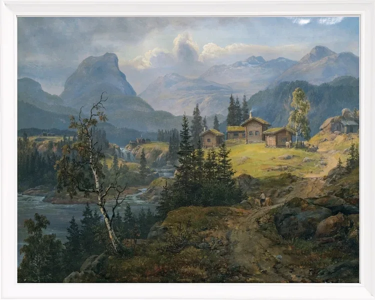 Johan Christian Dahl – Ansicht der Øylo Farm, Valdres 1846 | Giclée Kunstdruck gerahmt