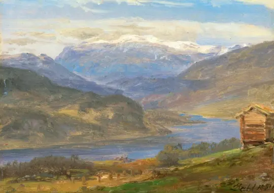 Johan Christian Dahl | Udsigt over Hjelle i Valdres - 1850 | Indrammet kunsttryk | Romantic | formida