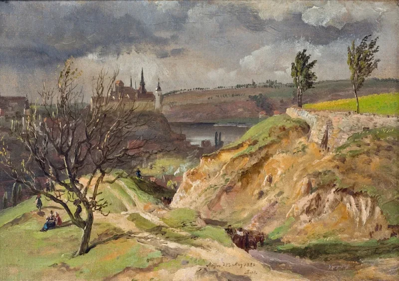 Johan Christian Dahl | Udsigt over Meissen - 1828 | Indrammet kunsttryk | Romantic | formida