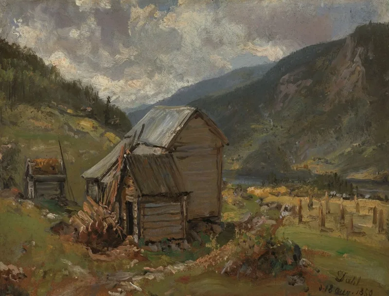 Johan Christian Dahl – Ansicht von Hjelle in Valdres  1850 | Giclée Kunstdruck gerahmt