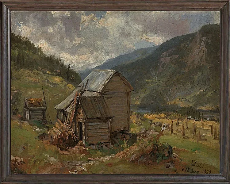 Johan Christian Dahl – Ansicht von Hjelle in Valdres  1850 | Giclée Kunstdruck gerahmt