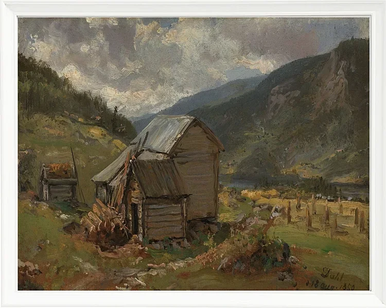 Johan Christian Dahl – Ansicht von Hjelle in Valdres  1850 | Giclée Kunstdruck gerahmt