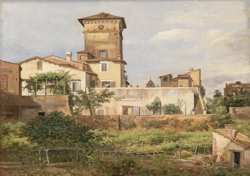 Johan Christian Dahl | Die Villa Malta, Rom - 1821 | Gerahmter Kunstdruck | Romantik | formida