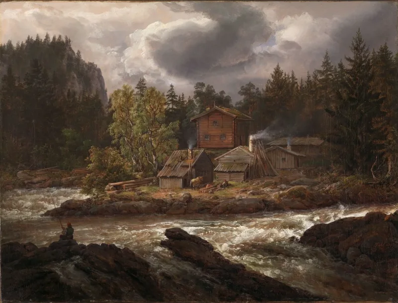 Johan Christian Dahl – Ansicht von Hønefossen  1847 | Giclée Kunstdruck gerahmt