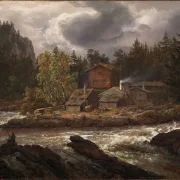 Johan Christian Dahl – Ansicht von Hønefossen  1847 | Giclée Kunstdruck gerahmt