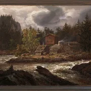 Johan Christian Dahl – Ansicht von Hønefossen  1847 | Giclée Kunstdruck gerahmt