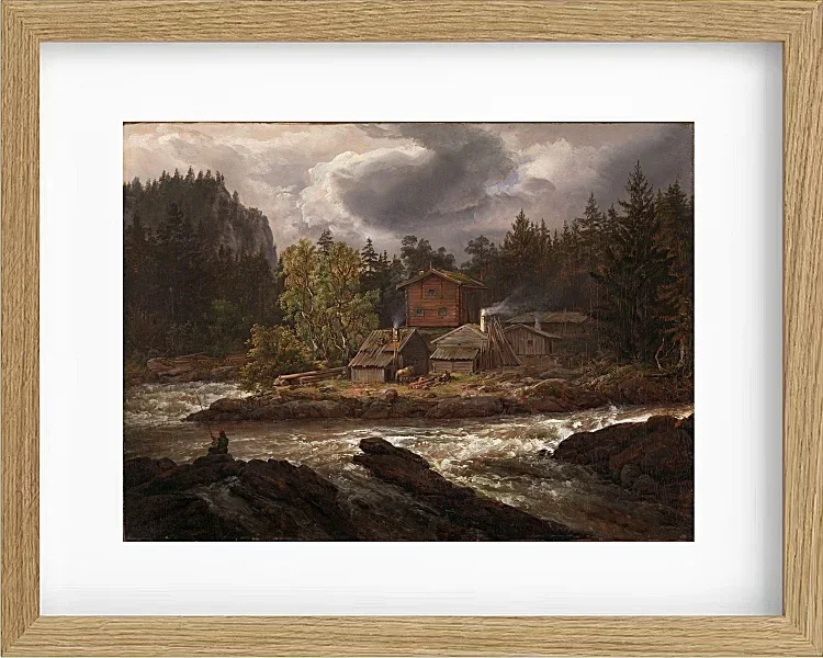 Johan Christian Dahl – Ansicht von Hønefossen  1847 | Giclée Kunstdruck gerahmt
