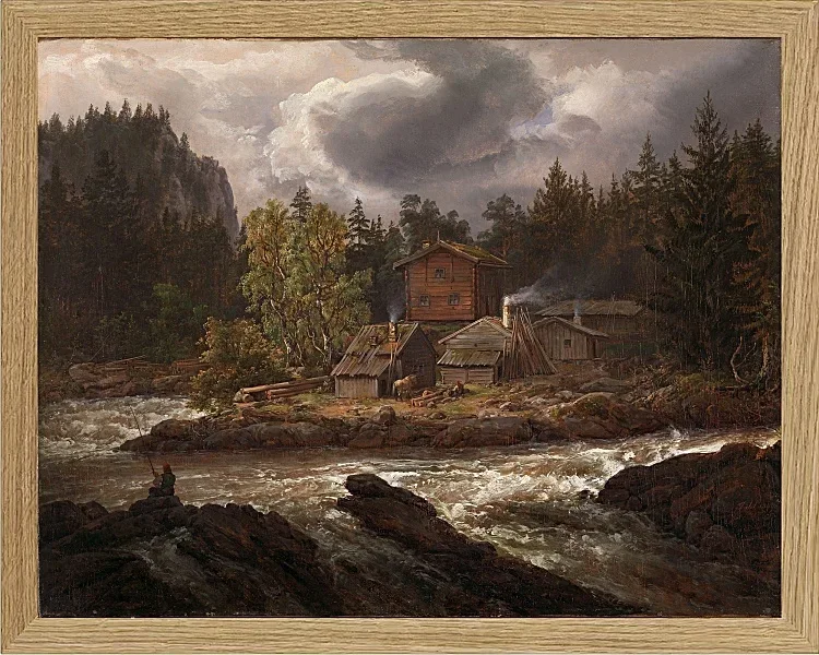 Johan Christian Dahl – Ansicht von Hønefossen  1847 | Giclée Kunstdruck gerahmt