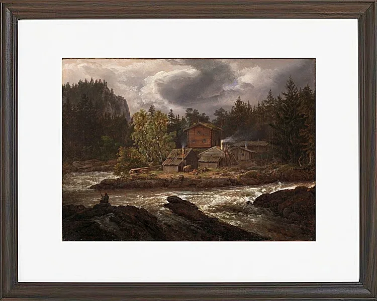 Johan Christian Dahl – Ansicht von Hønefossen  1847 | Giclée Kunstdruck gerahmt