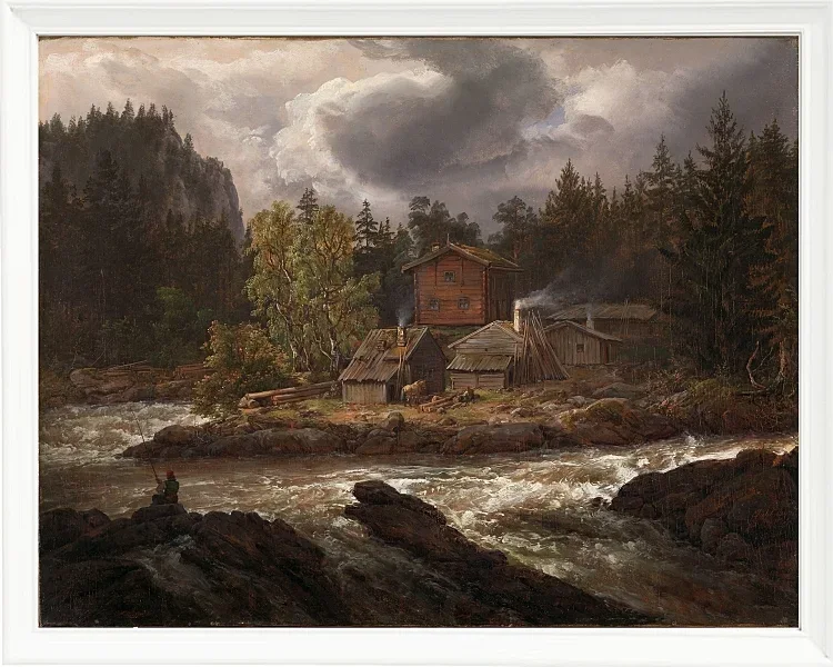 Johan Christian Dahl – Ansicht von Hønefossen  1847 | Giclée Kunstdruck gerahmt