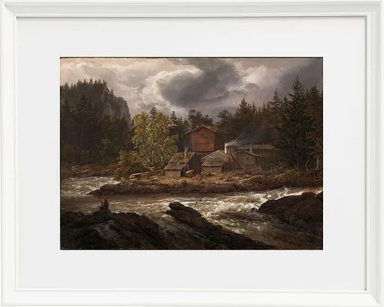 Johan Christian Dahl – Ansicht von Hønefossen  1847 | Giclée Kunstdruck gerahmt