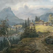 Johan Christian Dahl | Udsigt over Øylo Gård, Valdres - 1846 | Indrammet kunsttryk | Romantic | formida