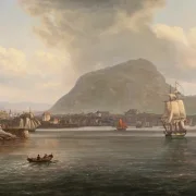 Johan Christian Dahl | Bergen von der nördlichen Bucht aus gesehen - 1836 | Gerahmter Kunstdruck | Romantik | formida
