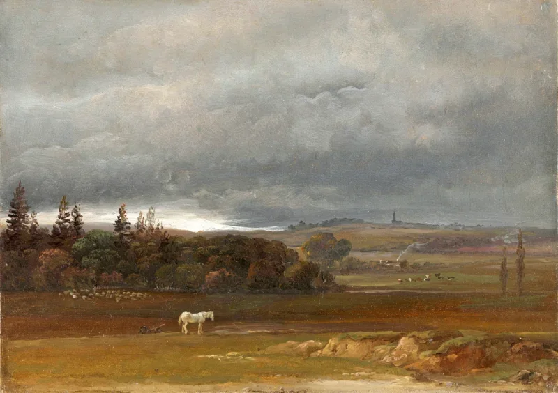Johan Christian Dahl | Landskab nær Dresden med en hvid hest - 1819 | Indrammet kunsttryk | Romantic | formida