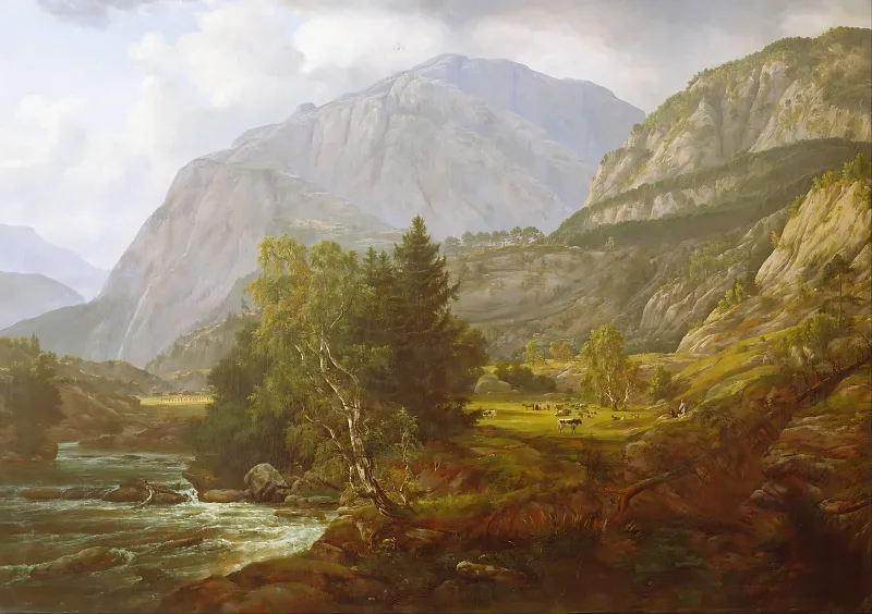 Johan Christian Dahl | Udsigt over Fortundalen - 1836 | Indrammet kunsttryk | Romantic | formida