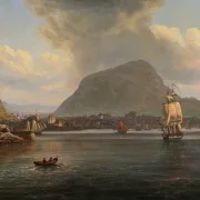 Johan Christian Dahl – Bergen von der nördlichen Bucht aus gesehen  1836 | Giclée Kunstdruck gerahmt