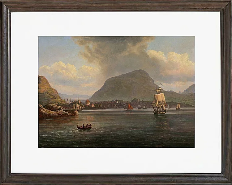 Johan Christian Dahl – Bergen von der nördlichen Bucht aus gesehen  1836 | Giclée Kunstdruck gerahmt