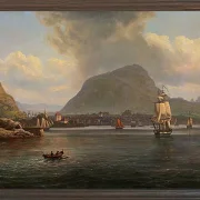 Johan Christian Dahl – Bergen von der nördlichen Bucht aus gesehen  1836 | Giclée Kunstdruck gerahmt