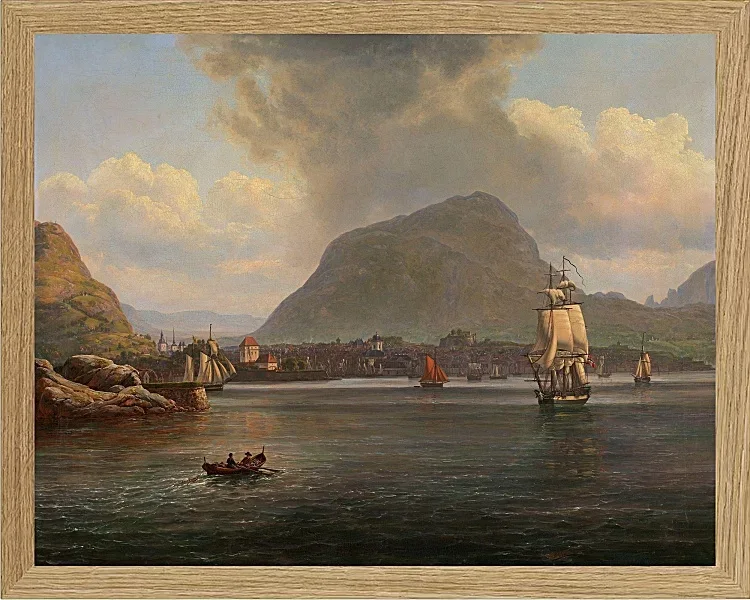Johan Christian Dahl – Bergen von der nördlichen Bucht aus gesehen  1836 | Giclée Kunstdruck gerahmt